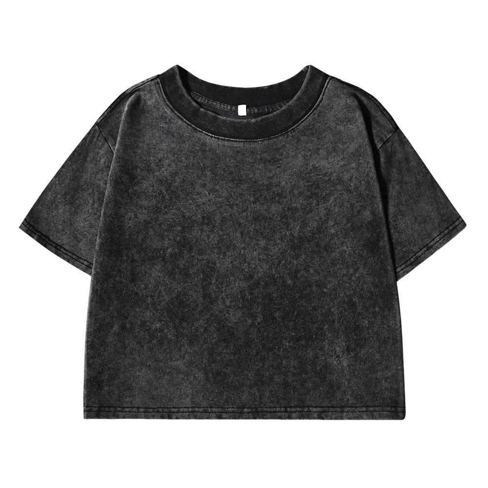 Women's Short Washed T-Shirts™ Soft Cotton Short Sleeve Retro Crop Tees