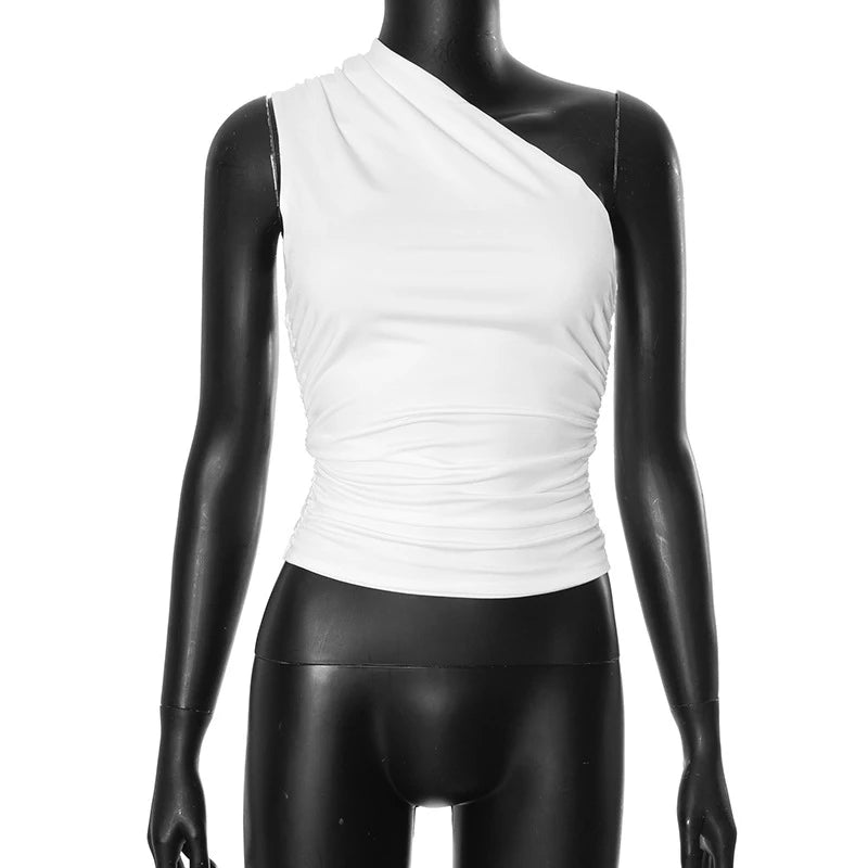 Women's One Shoulder Backless Shrink Tank Top™ Tight Sexy Sleeveless Neckless Slim T-Shirt