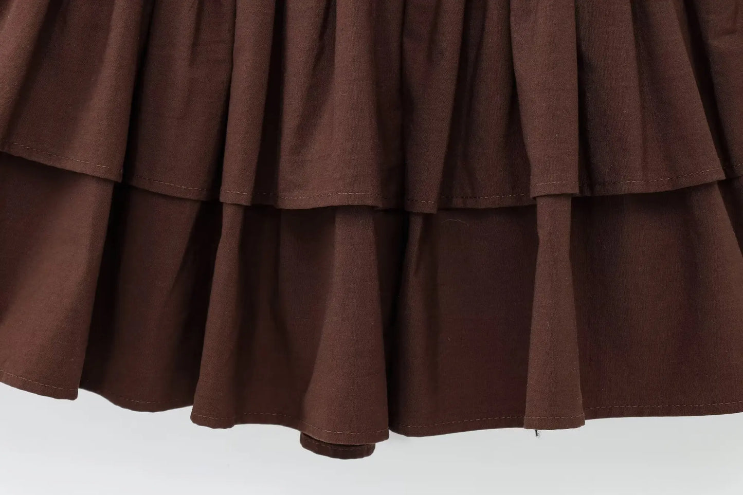 Women Dress™ TRAFZA Long Sleeve Dress Layered Hem Stretch Slim Brown Short Dress
