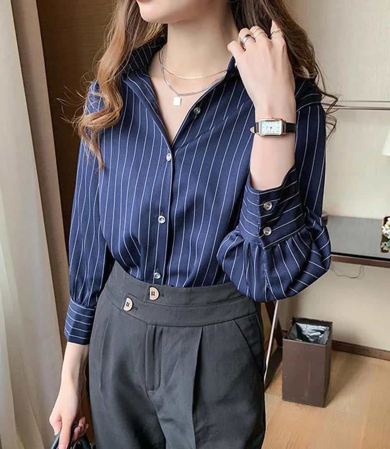 Women's Striped Shirt™ Y2K Summer Vintage Chic Loose Long Sleeve Office Ladies Shirt