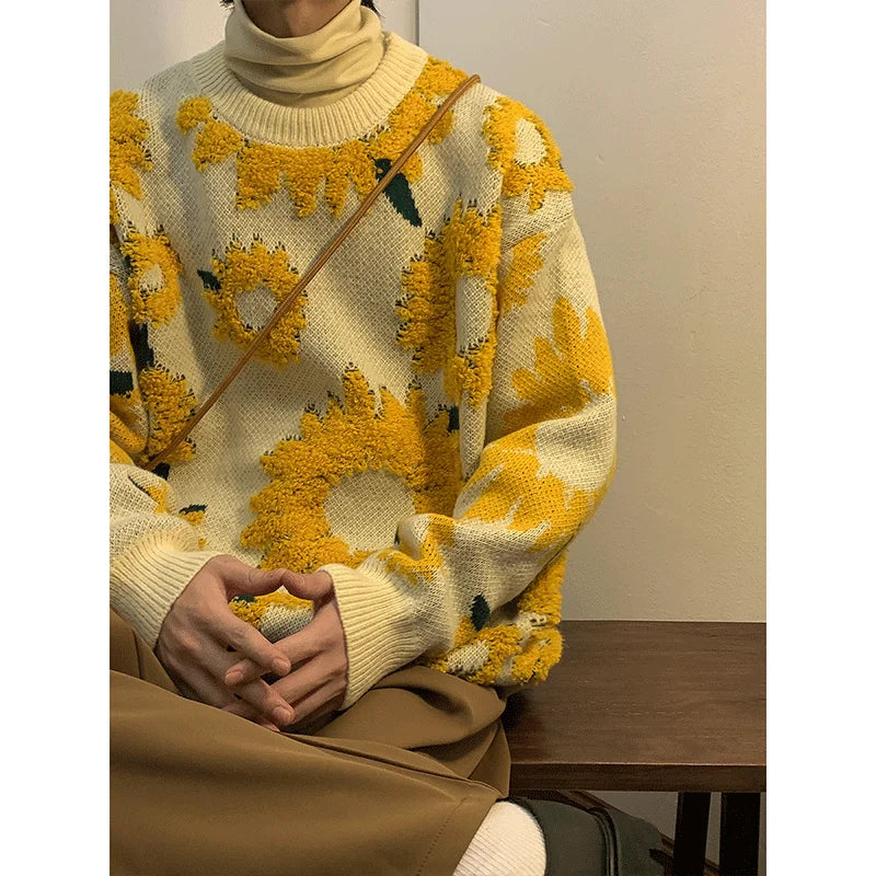 Men's Flocking Floral Sweater™ Baggy Spring Autumn Japanese Style Retro Knitwear