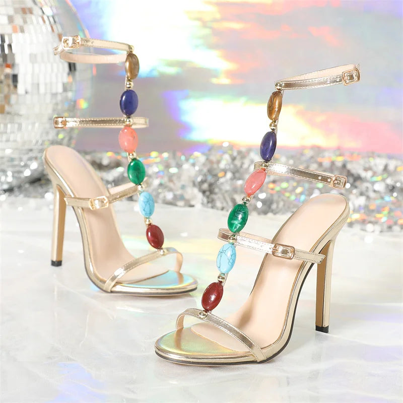 Women's Liyke Bohemian Style High Heels Sandals™ Colored Gem Strap Designer  Gladiator Open Toe Sandals