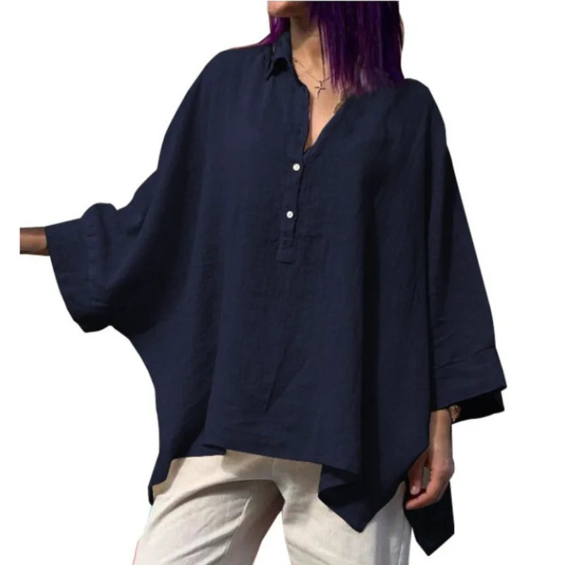 Women's Vintage Loose Cotton Shirts™ Punk Style Batwing Sleeve Polo Neck Blouses