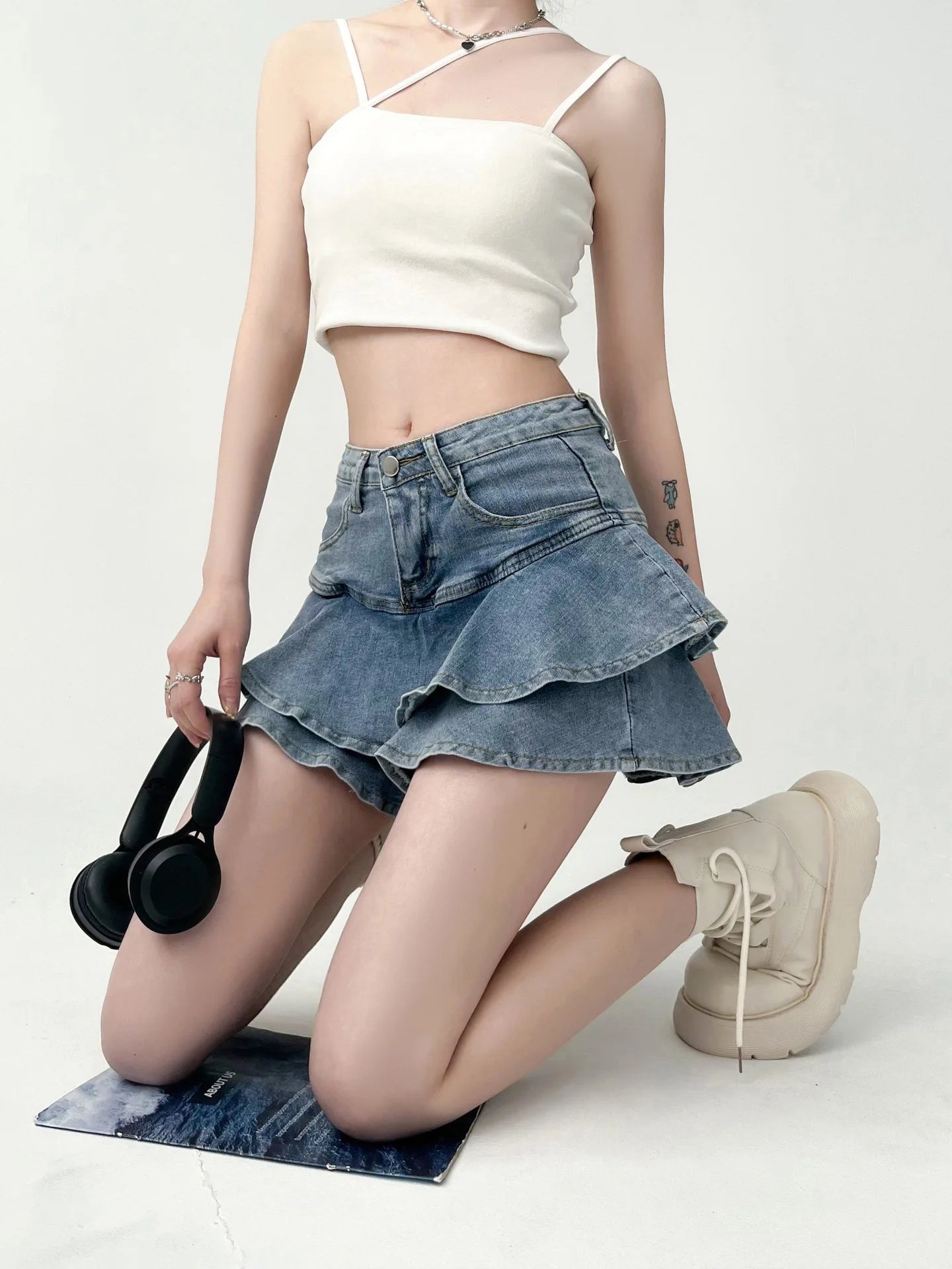Women's Denim Skirt™ High-Waisted Double Denim Stretch Slimming A-Line Skirt