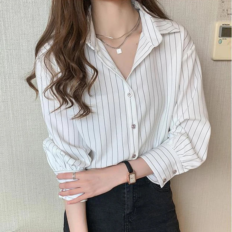 Women's Striped Shirt™ Y2K Summer Vintage Chic Loose Long Sleeve Office Ladies Shirt