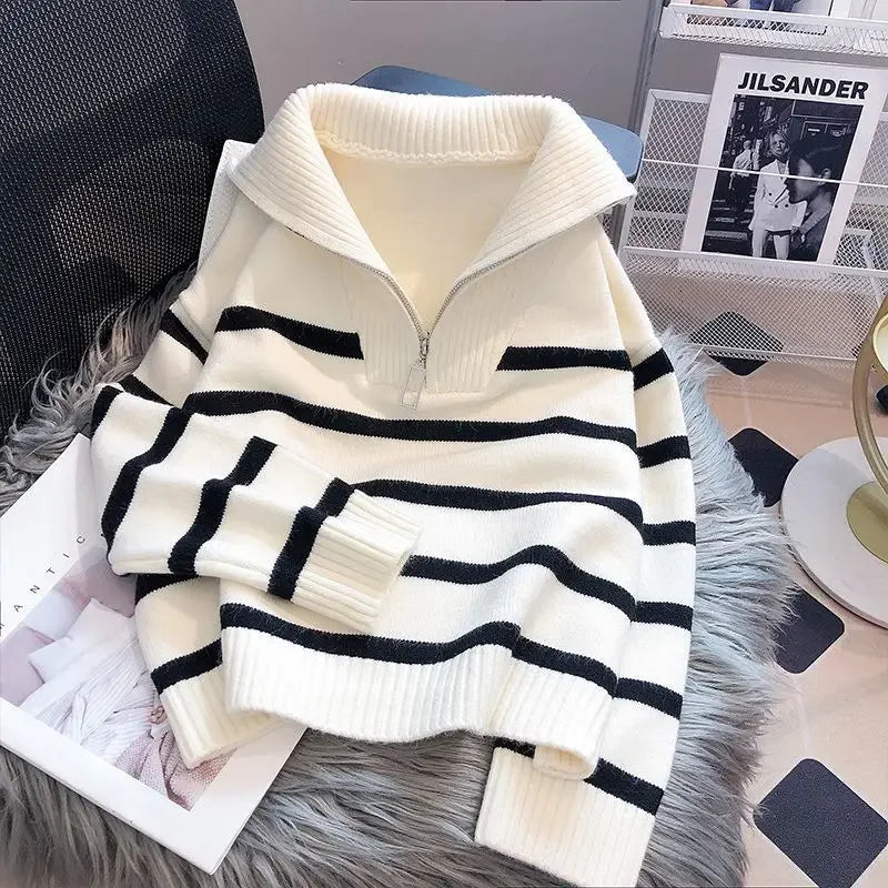 Women's Sweater™ Zipper stripe underlay short style sweater