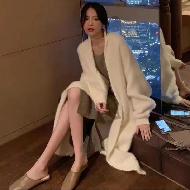 Women's Long Cardigan Coat™ Knitted fluffy Long Sleeve Cashmere Sweater Coat
