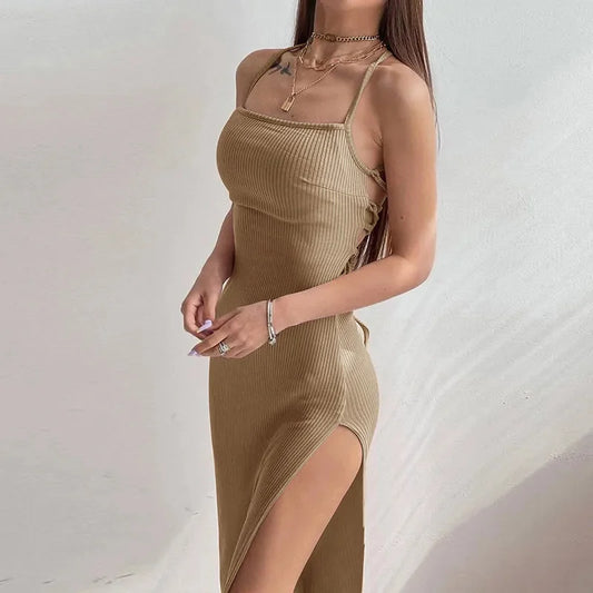 Women's High Split Bodycon Dress™ Summer Sleeveless Backless Halter Neck Spaghetti Strap Dresses