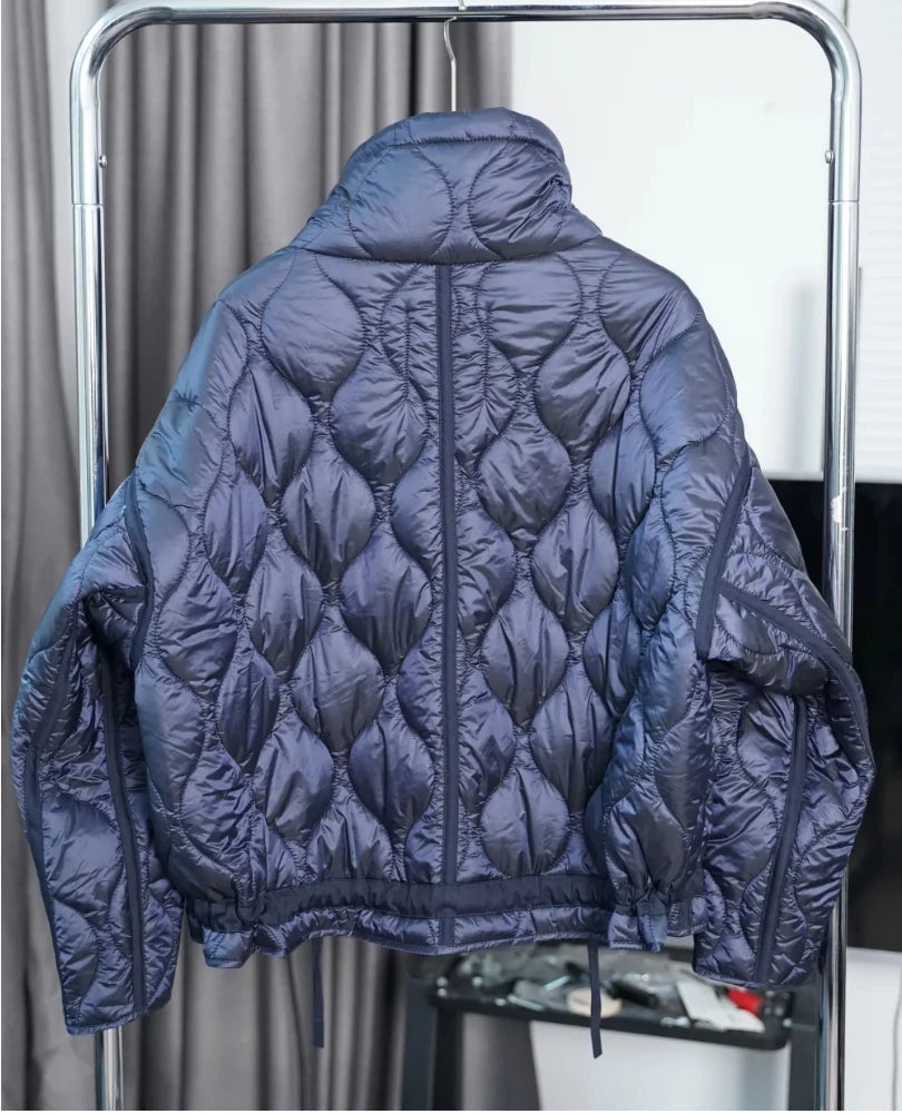 Women's Quilted Coat™ drawstring ties high neck pocket clip cotton jacket for women