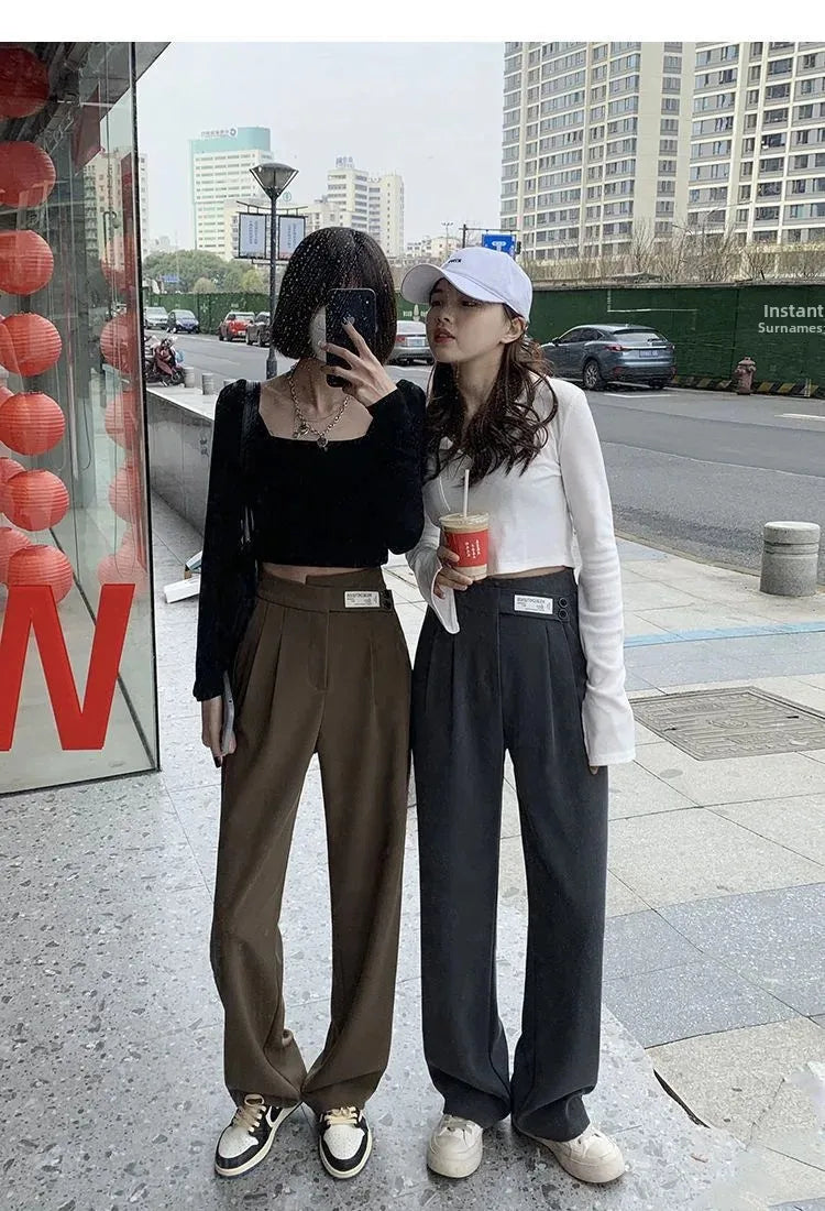 Women's High-Waisted Draped Bell Bottom Trousers™ Loose-Fit Floor-Length Straight-Leg Pants