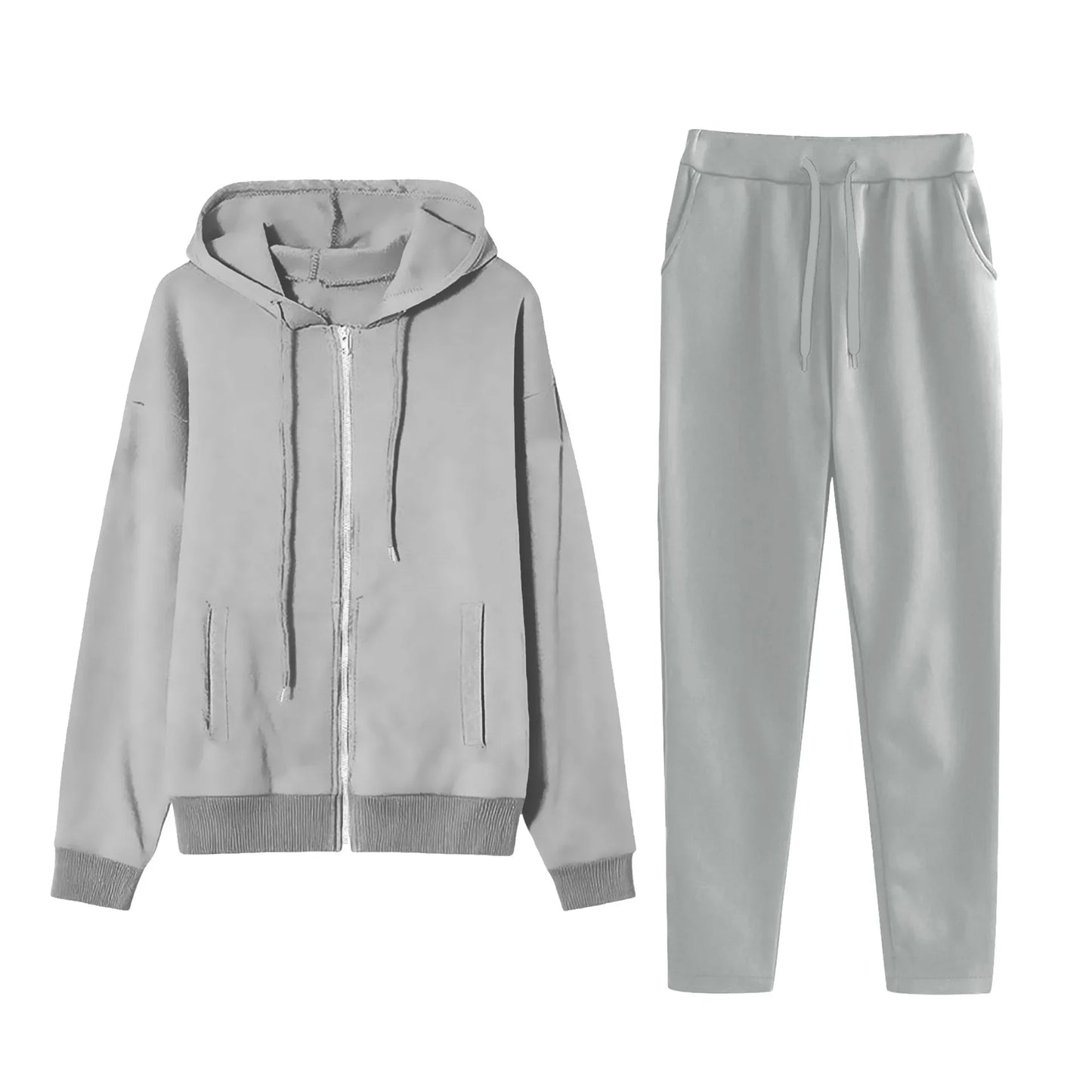 Women's Cross-Border Polyester Cotton Blend Outfit™ Zipper Back Pocket Hoodie And Pants Two-Piece Set