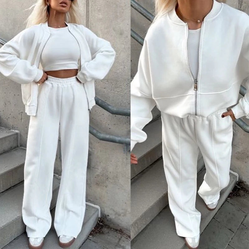 Women's BKLD Tracksuit Sets™ Zip-up Loose Cropped Cardigan + Drawstring Sweatpants