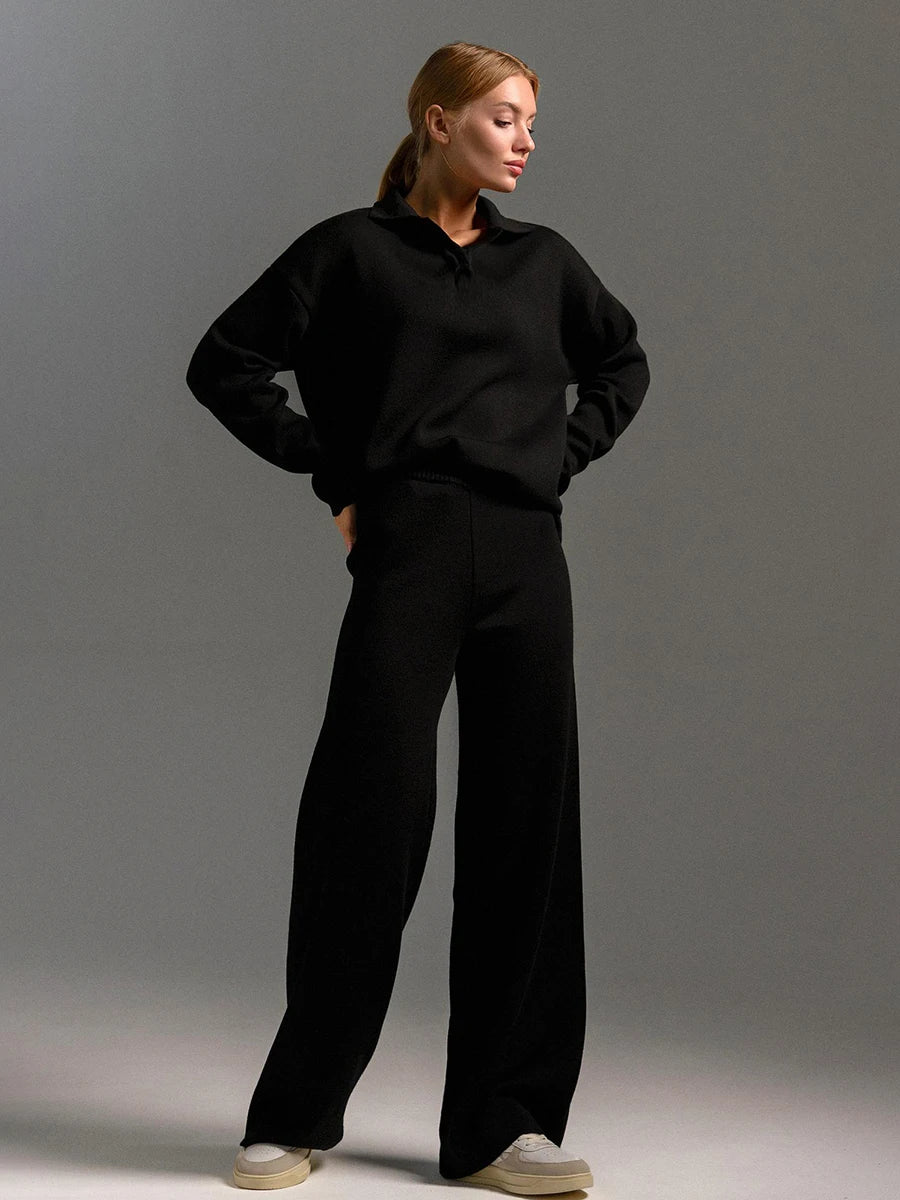 Bornladies Winter Suits™ Women  Polo Neck Thick  Sweater & Wide Leg Pants Outfit