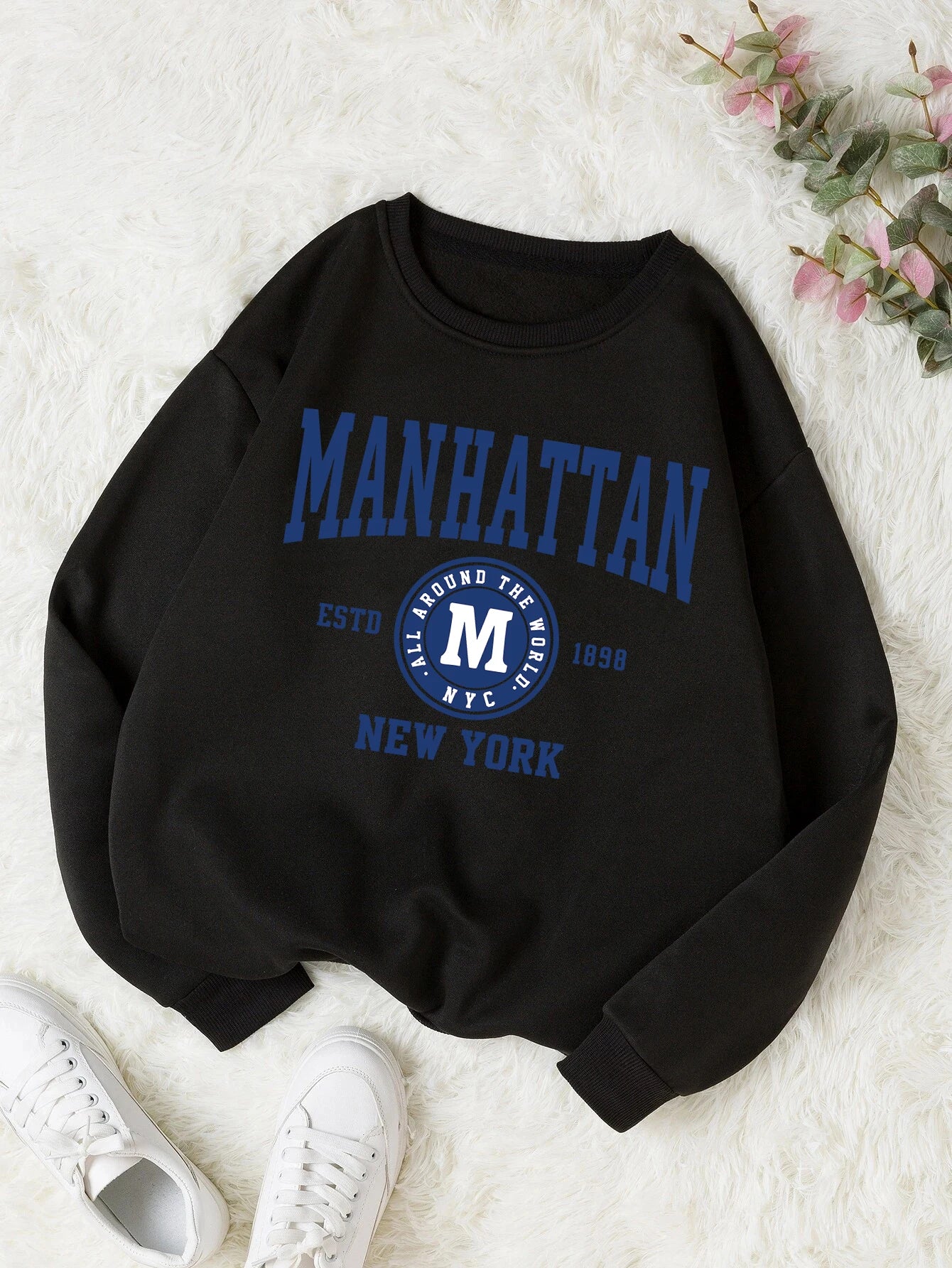 Women's Print Thermal Lined Pullover™ Crew Neck Loose Long Sleeve Plus Velvet Sweatshirt