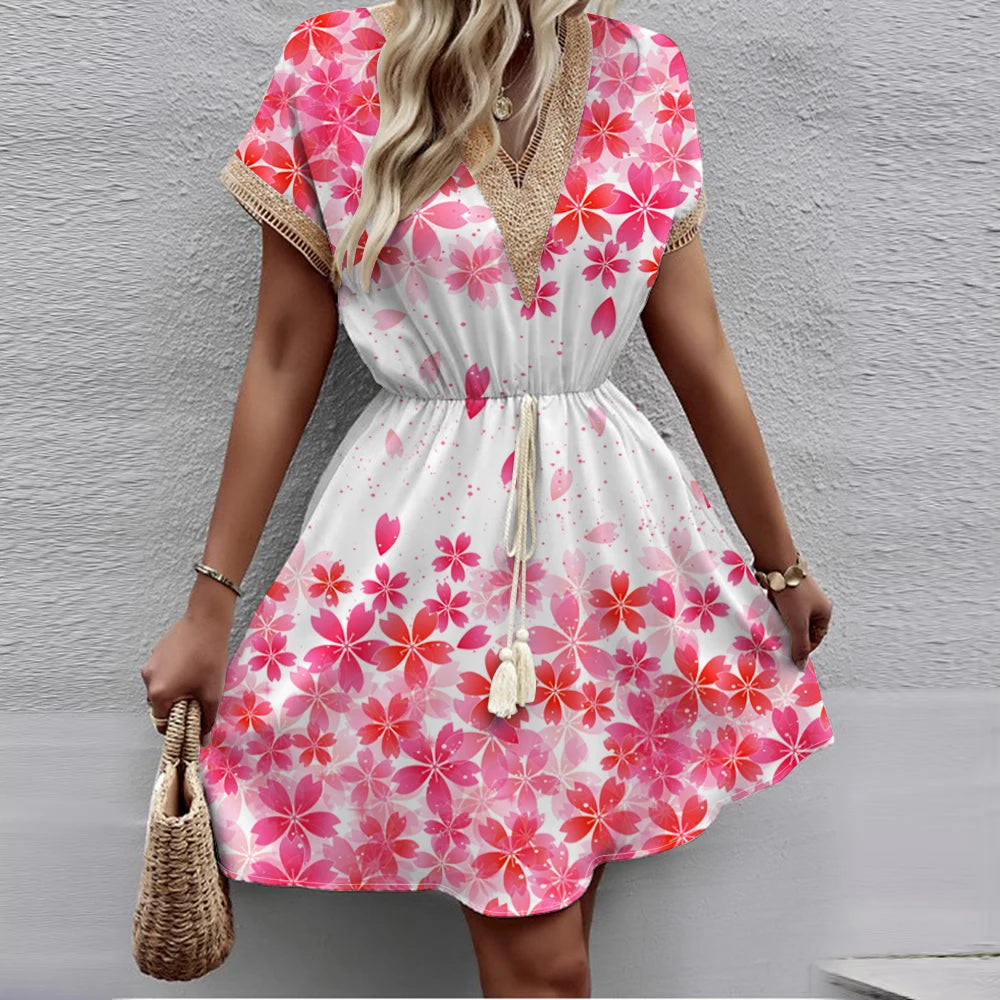 Women's Medium Length Dress™ Bat Sleeves  V-Neck Waist Wrap Lace Dress