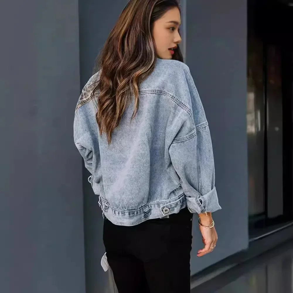 Women's Amazon Denim Jacket™ Long Sleeve Leopard Printed Jacket