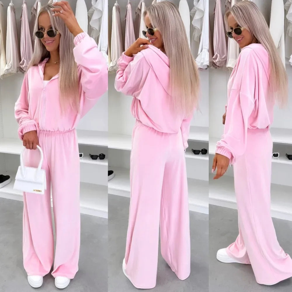 Women's  Casual Outfit™ Zipper Hooded Cardigan + Wide Leg Pants Two Piece Set