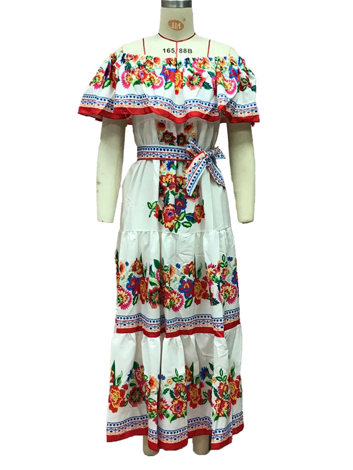 Women's Spring Summer Dresses™ Stand Off-shoulder Red Flower Printing Long Oversized Wide Hemline Sleeveless Dress