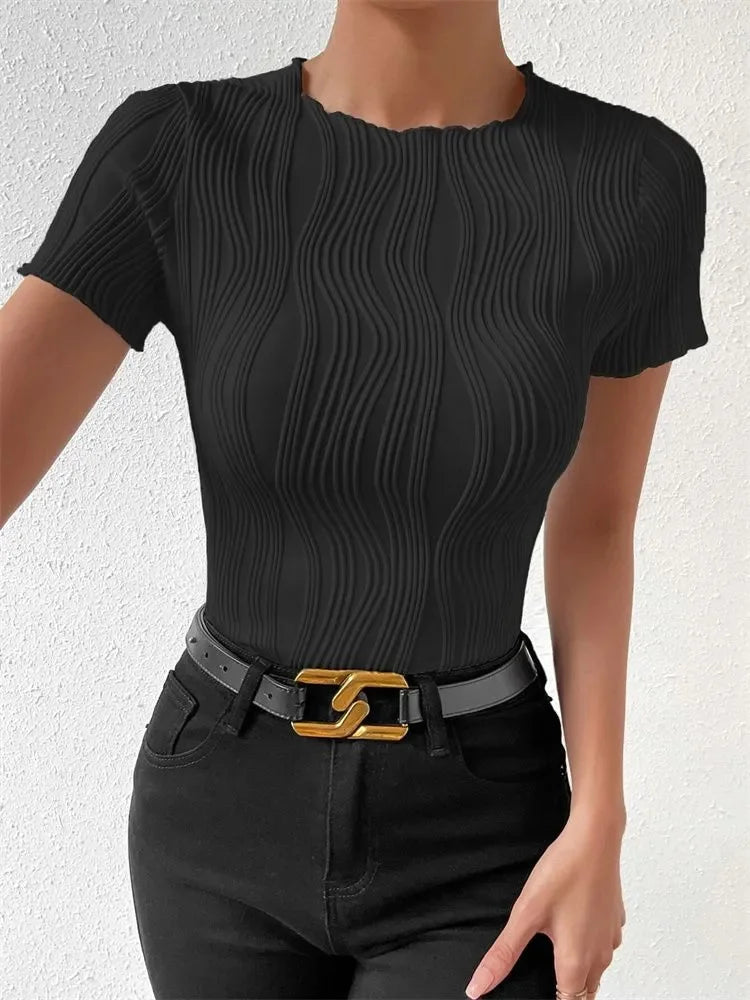 Women's Casual Round Neck Short Sleeve Tee™ Solid Color Rib-knit T shirt