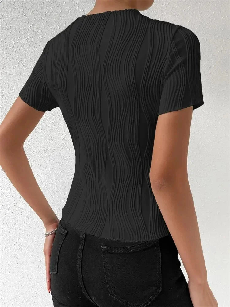 Women's Casual Round Neck Short Sleeve Tee™ Solid Color Rib-knit T shirt