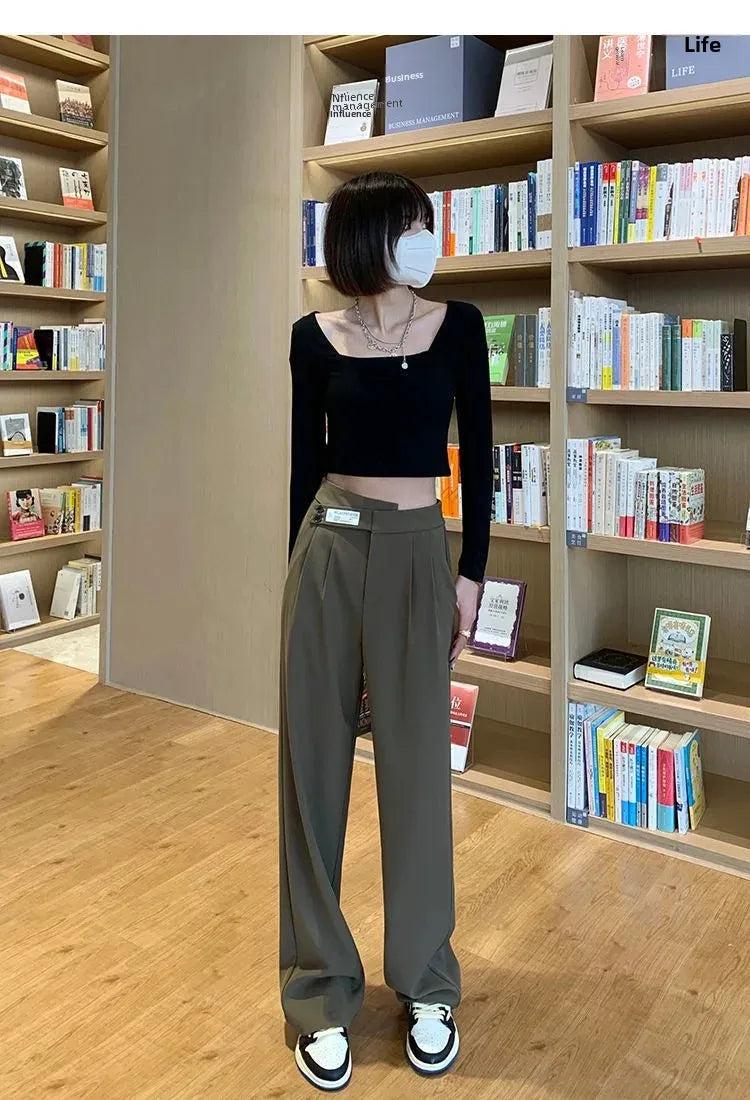 Women's High-Waisted Draped Bell Bottom Trousers™ Loose-Fit Floor-Length Straight-Leg Pants