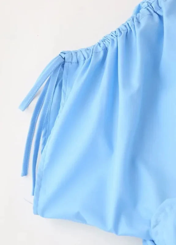 Women's V-Neck Blue Dress™ Waist-Fitted Bow-Decored Long Dress