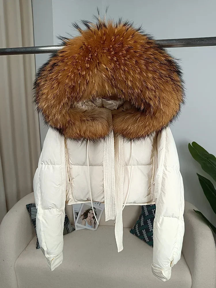 Women's Duck Down Loose Winter Jacket™ Real Fox Fur Raccoon Fur Collar Hooded Thick Warm Detachable Coat