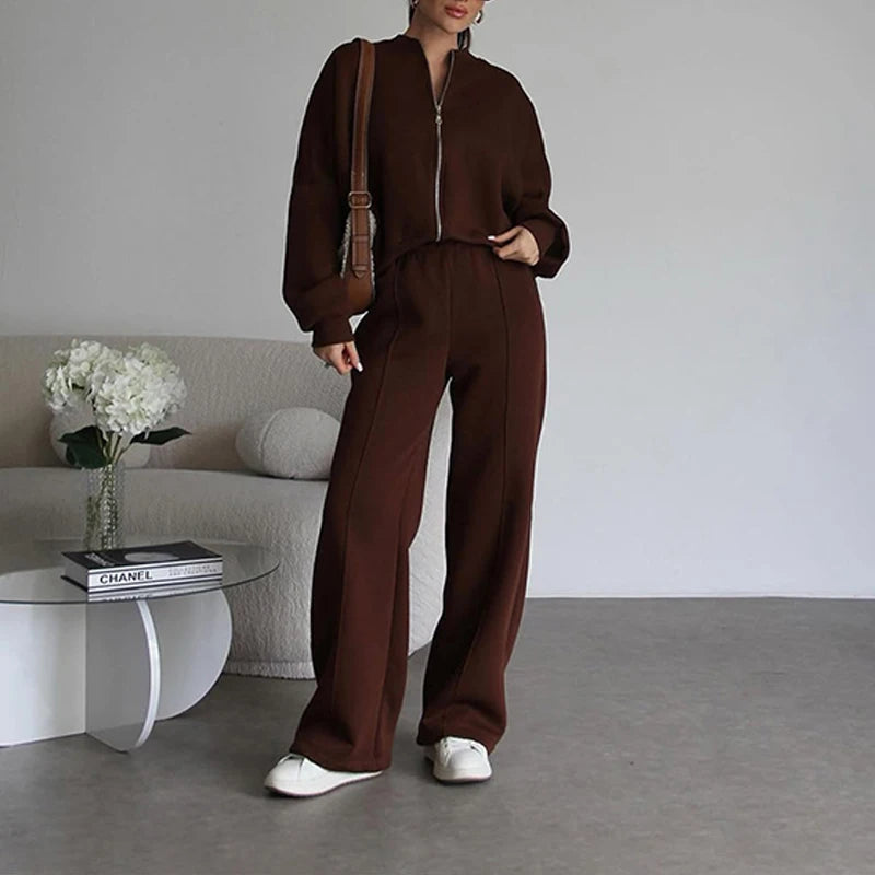 Women's BKLD Tracksuit Sets™ Zip-up Loose Cropped Cardigan + Drawstring Sweatpants