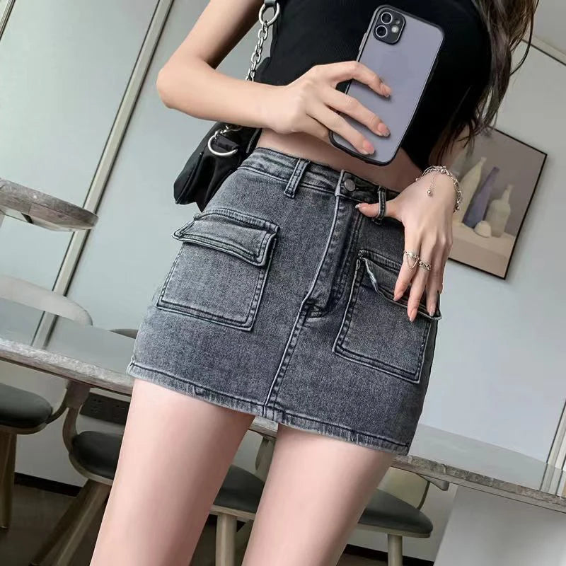 Women's Denim Short Skirt™ Summer Slim High Waist Wrap Hip Mini Pockets Short Skirt