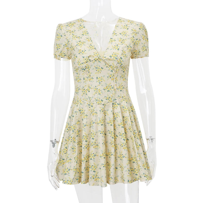 Women's Elegant Retro Print Y2K Dress™ Short sleeved Ruffled Aesthetic Dress