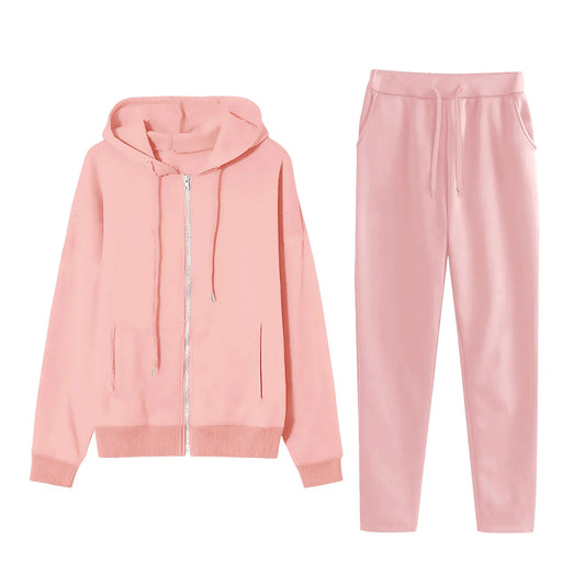 Women's Cross-Border Polyester Cotton Blend Outfit™ Zipper Back Pocket Hoodie And Pants Two-Piece Set
