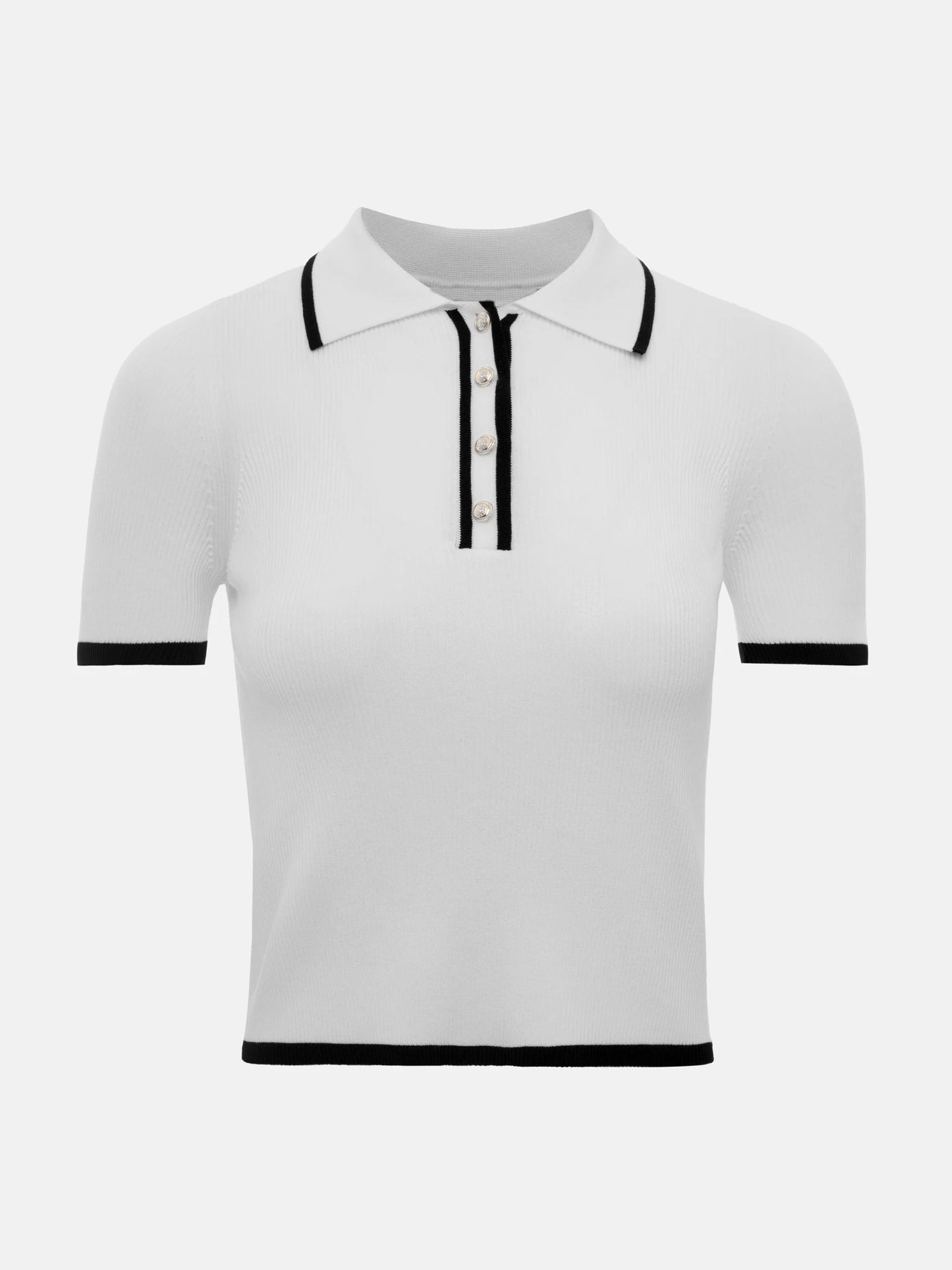 Women's Summer Knit Tops™ Short Sleeve Patchwork Slim Lapel Ribbed Tees