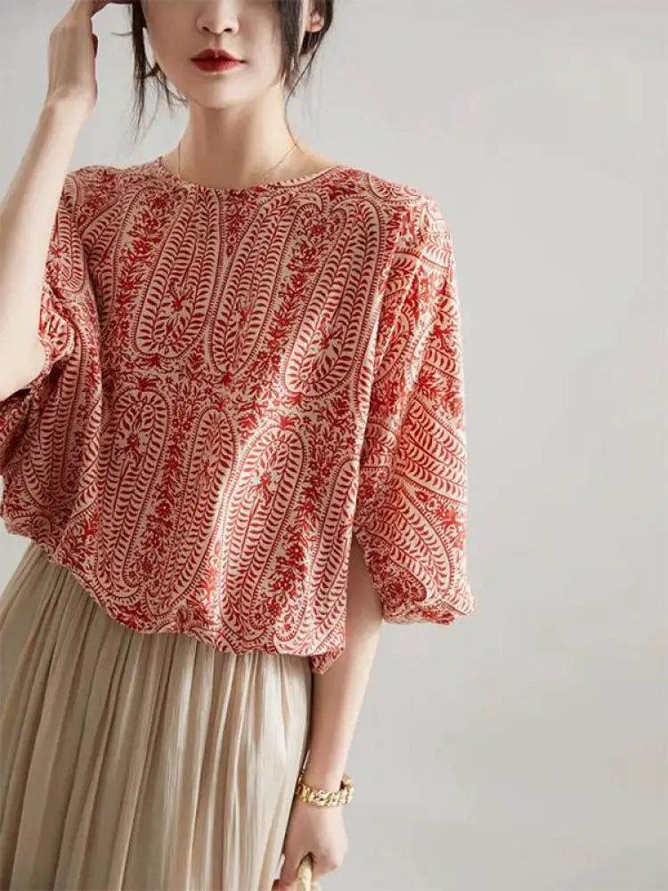 Women's Vintage Bow Bandage Print Shirts™ Korean Batwing Sleeve  Tops
