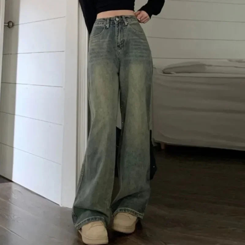Women's Baggy Jeans™ Y2K Vintage Irregular High Waist Slimming Wide Leg Mop Long Pants Blue Baggy Jeans