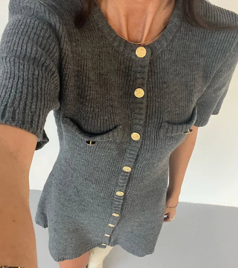 Women's Knit Dress™ Trendix Elegant Slim High Waist Short Sleeve Rib Sweater Bodycon Knitwear Dress