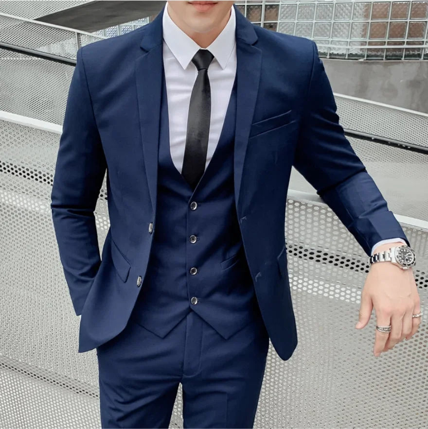 Men's Suit (Blazer+ Vest + Pants)™ Solid Color Casual Slim-fit Suit
