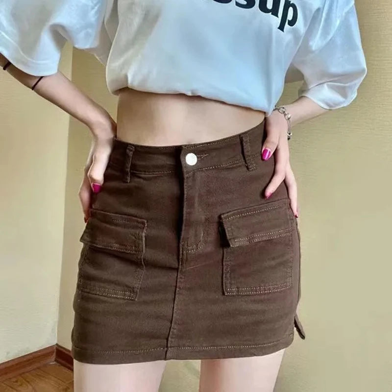 Women's Denim Short Skirt™ Summer Slim High Waist Wrap Hip Mini Pockets Short Skirt
