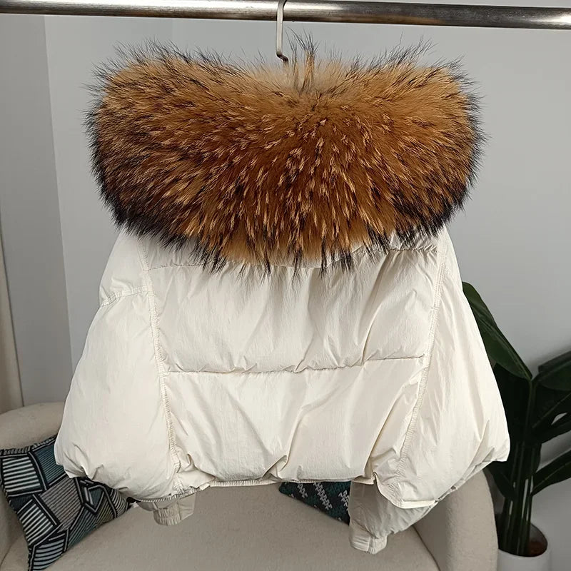 Women's Duck Down Loose Winter Jacket™ Real Fox Fur Raccoon Fur Collar Hooded Thick Warm Detachable Coat