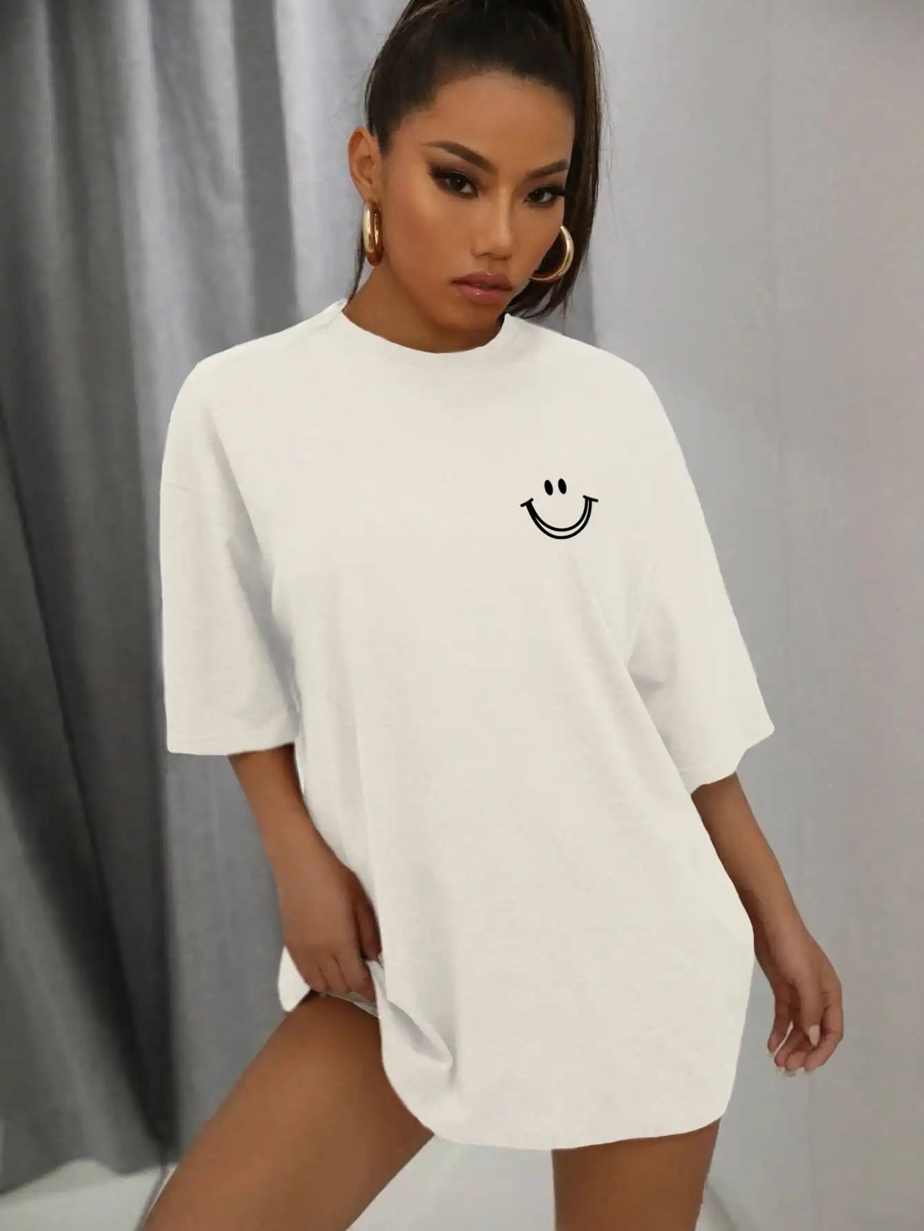 Women's Happy Expression Printed T Shirt™ Short Sleeve Cotton Crewneck T-Shirts