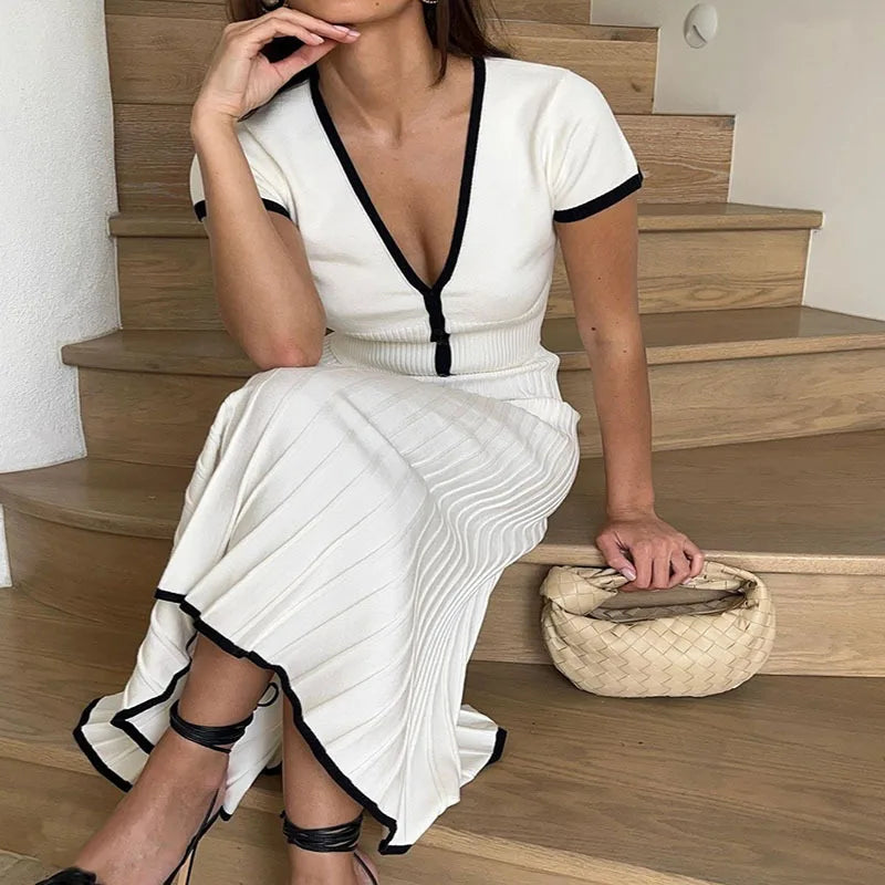 Women's Long Skirt Suit™ Summer Short Sleeve V-neck crop top elegant dress