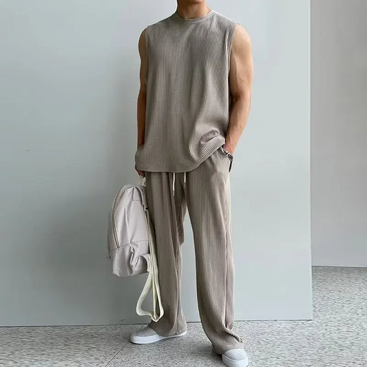 Men's Loose Fit Casual Stripe Vest™ Sleeveless T-Shirt +Pants  Set