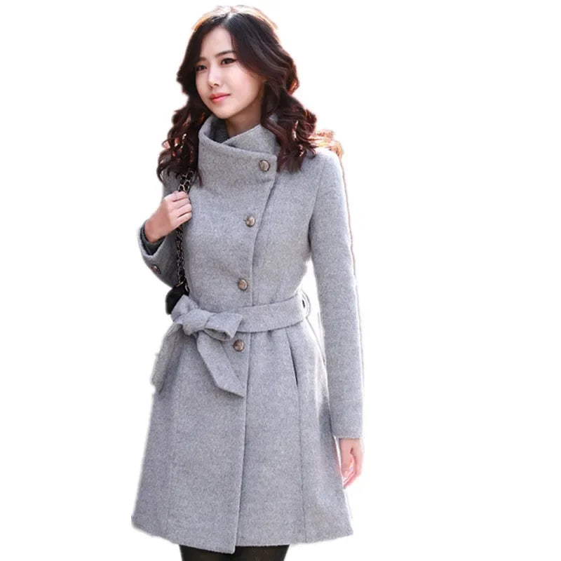 Women's Woolen Overcoat Jacket™ Windproof Warm Comfortable Medium-Length Single-Breasted Belt