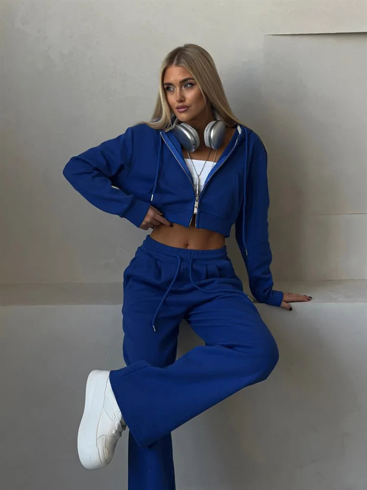 Women's Tracksuit™ Autumn Winter Fashion Casual Hooded Zipper Short Cardigan and Loose Pants Set