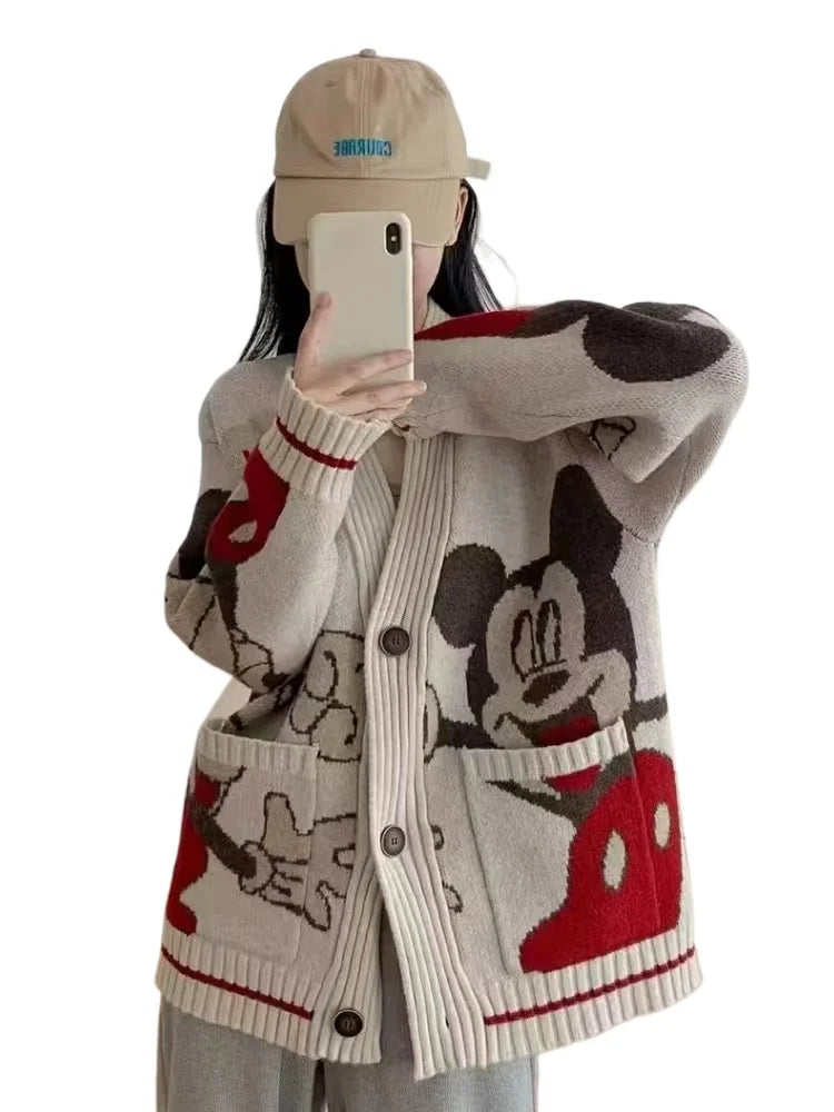 Women's Disney Knitted Cardigan™ Donald Cartoon Loose Wild Thicken Kawaii Sweater