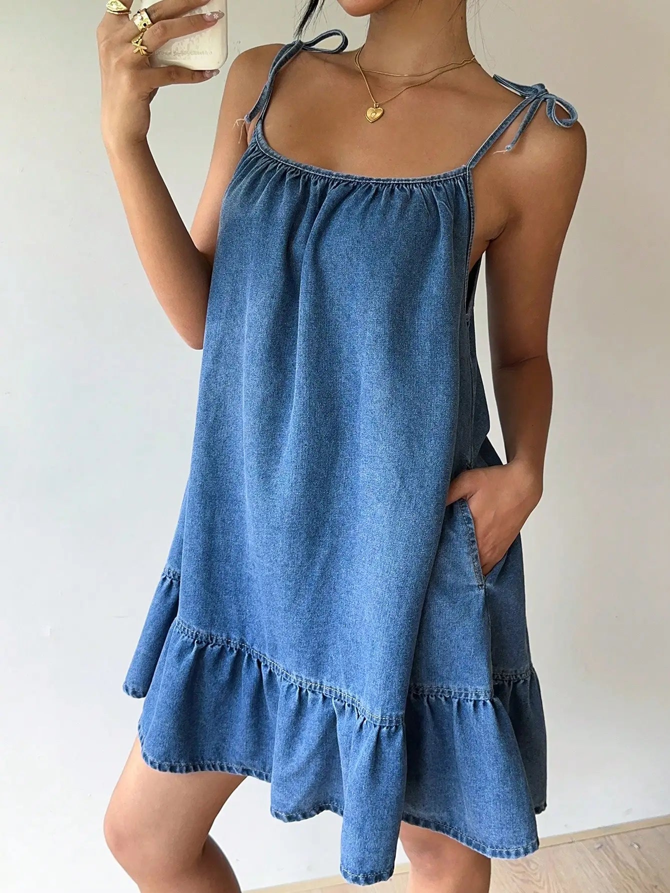 Women's French style bandeau denim dress™ elegant fashionable loose fit Dress