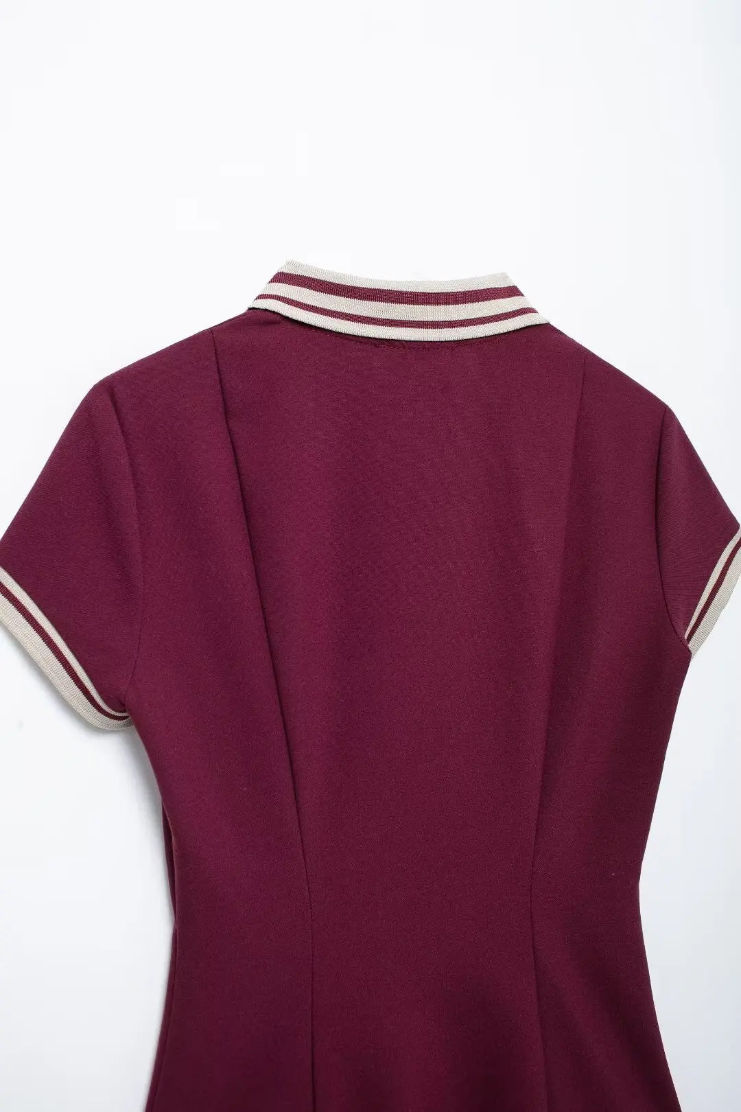 TRAFZA-Women's Burgundy Dress™ Contrasting Ribbed Lapel Buttons Classic Campus Dress