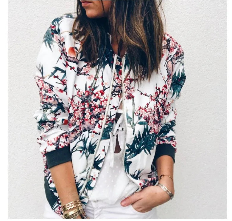 Women's Elegant Zipper Bomber Jacket™ Floral Printed Jackets