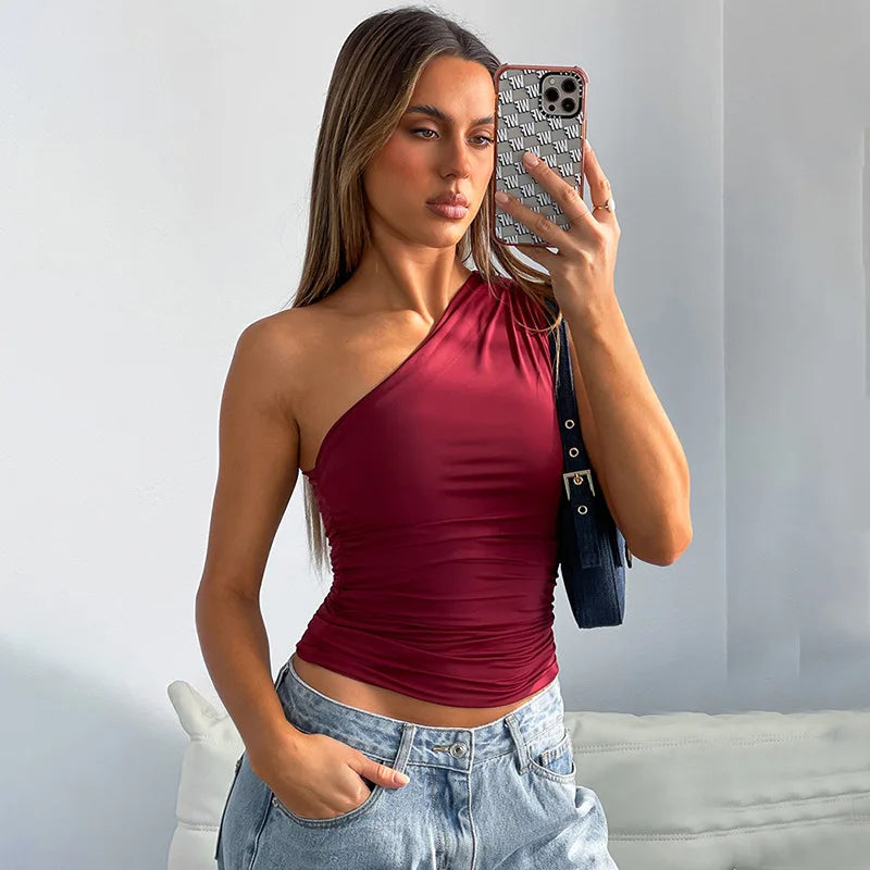 Women's One Shoulder Backless Shrink Tank Top™ Tight Sexy Sleeveless Neckless Slim T-Shirt