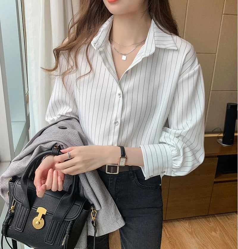 Women's Striped Shirt™ Y2K Summer Vintage Chic Loose Long Sleeve Office Ladies Shirt