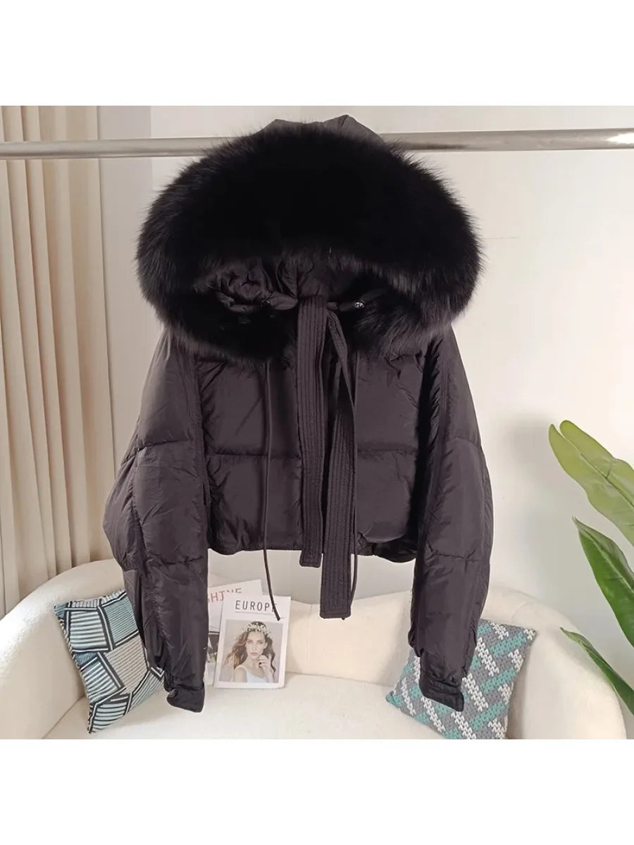 Women's Duck Down Loose Winter Jacket™ Real Fox Fur Raccoon Fur Collar Hooded Thick Warm Detachable Coat